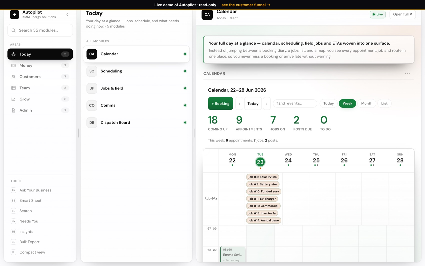 KMM Energy live bookings board